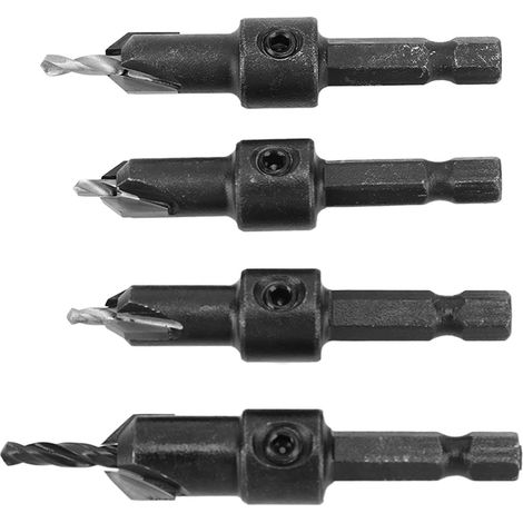 Set mit 4 Hartmetall-Senkbohrern, Sechskantschaft, für selbstbohrende Schrauben, präzises Bohren und Fräsen, Heimwerkerbedarf. (1/5)
