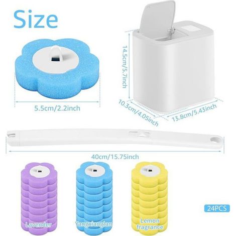 Brosse de toilette jetable avec têtes de rechange pour tige de toilette brosse de toilette brosse WC avec recharge de Blanc + 24 (1/4)