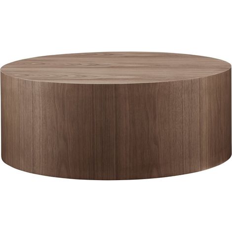 Table basse ronde Ø 80 cm en MDF et placage noyer, meuble de salon livré assemblé - PANGIVO (1/3)