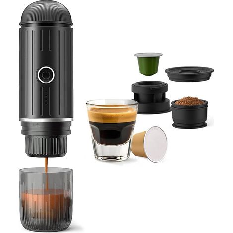 Machine à expresso portable pour le voyage, machine à expresso électrique auto-chauffante, mini-cafetière 19 bars pour le camping et la randonnée, pour café moulu et pods, Noir (1/5)