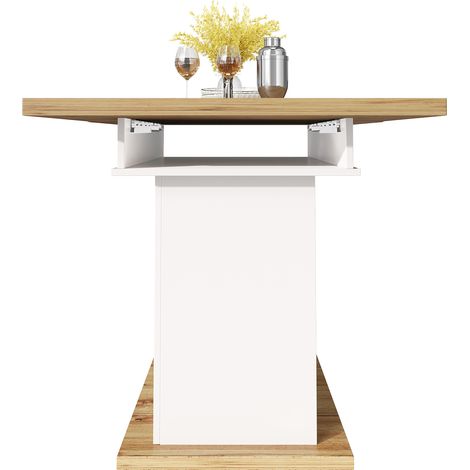 Table à manger extensible blanche en MDF et métal avec plateau pliant (1/5)