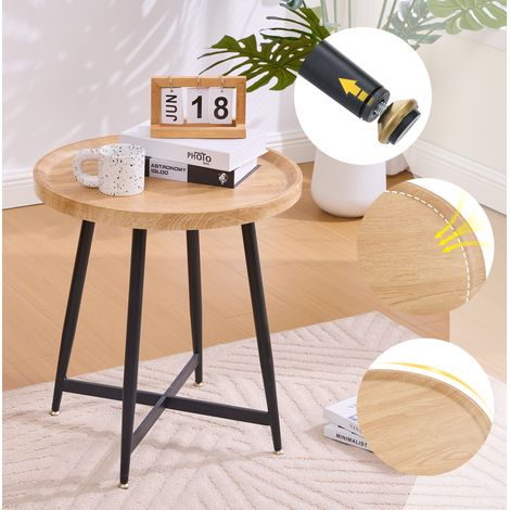 Beistelltisch rund aus MDF in Naturholzoptik 55 cm mit schwarzen Metallbeinen (1/5)