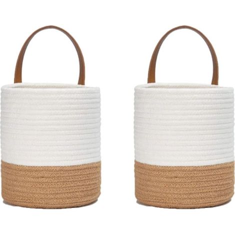 2 Paniers à Plantes Tissés en Corde de Coton, Ensemble de Panier Mural Tissé Suspendu, Corde de Coton Panier, pour Pot de Fleurs Coton Stand Home Decor Blanc + Jute (1/5)