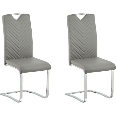 Juego de 2 sillas de comedor asiento tapizado en piel sintética gris claro sala de conferencias en voladizo con respaldo alto moderno Picknes