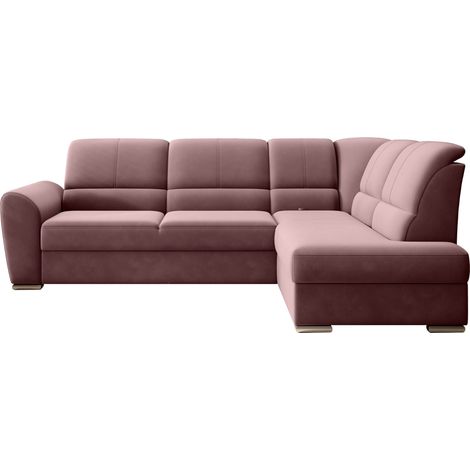 Canapé angle droit convertible velours rose cuivré et pieds acier chromé Zabor 270cm (1/5)