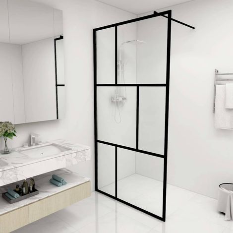 vidaXL Paroi de douche à l'italienne avec verre trempé Noir 100x195 cm (1/5)