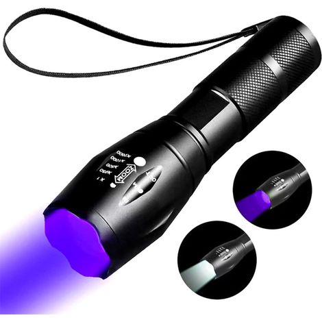 Lampe de poche UV noire rechargeable 395nm, Lampe de Poche Double Source blanche et UV, Lumière noire et blanche 2 en 1, 2 modes. (1/5)