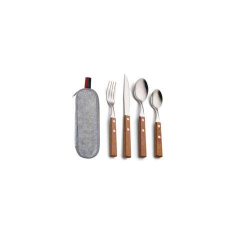 Ensemble de couverts portables 4 pièces en acier inoxydable avec boîte, style nomade (1/5)