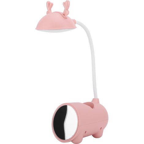 Lampe de bureau pliable rose en forme de cerf, LED douce pour protection des yeux, support intégré téléphone et livre, idéale chambre étudiante