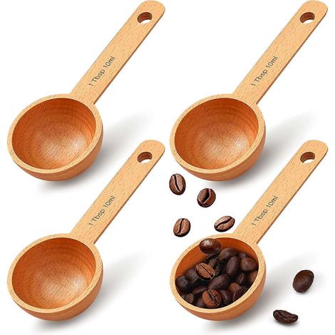 Lot de 4 cuillères à café en bois de hêtre, accessoires de cuisine (10 ml) (1/5)