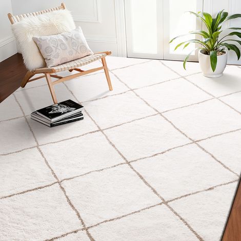 VEVOR Kurzflor Teppich 3048 x 2438 mm, kuscheliger Wohnzimmerteppich, Bodenteppich für Wohnzimmer, Schlafzimmer, Arbeitszimmer, fusselfrei und mit rutschfester TPR-Unterseite, weiß (1/5)