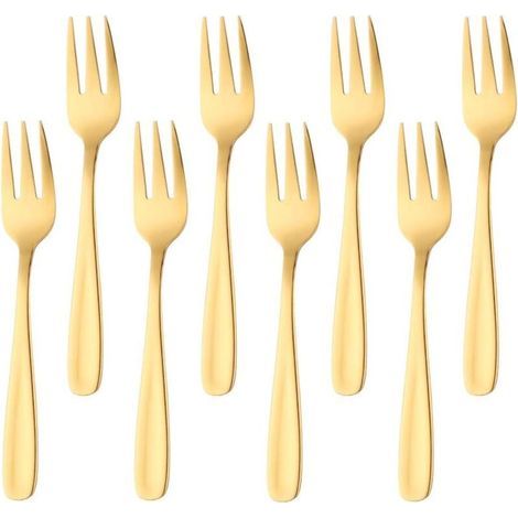 Tenedor para pastel de acero inoxidable 18/10, 3 puntas, elegante y duradero acabado dorado espejo. (1/4)