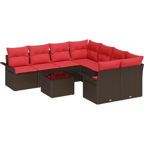 Maison Exclusive - Gartensofa-set mit Kissen 9 pcs Beige und Rot