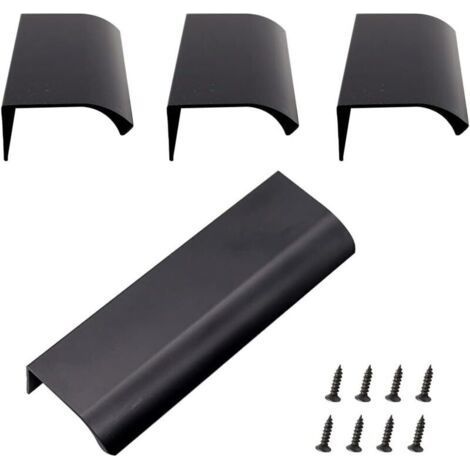 Poignée Dissimulée en Aluminium, Lot de 4 Poignée de Meuble Invisible en Alliage D'aluminium Pour Armoires de Cuisine, Salon (120x40mm) (Noir) (1/4)