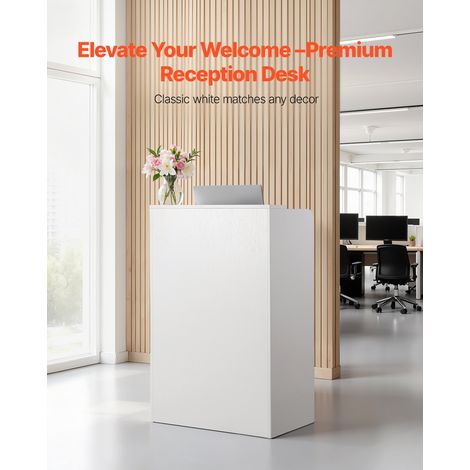 Comptoir de Réception, 60 cm Bureau d'Accueil Rectangulaire avec Tiroir Verrouillable, Table de Caisse Compacte pour Bureau, Hall d'Entrée, Salon et Boutique, Meuble d'Accueil Moderne, Blanc (1/5)