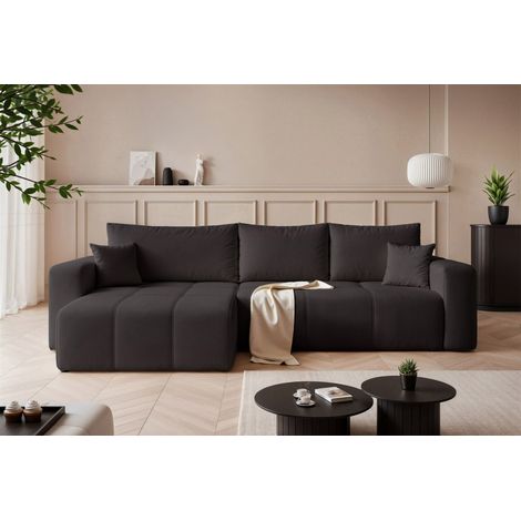 Ecksofa Schlafsofa Sofa LEROS XL in Stoff Manila Schwarz Ottomane Links