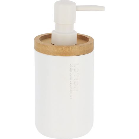 Distributeur à Savon ou lotion en résine Blanc mat et Bambou 280 ml - TENDANCE (1/4)