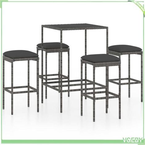 Ensemble de bar de jardin 5 pcs - FAFEICY - 3064821 - Résine tressée résistante à l’eau - Dessus verre trempé - Coussins anthracite (1/5)