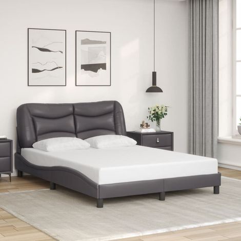 Bettgestell mit Kopfteil Grau 140x200 cm Kunstleder vidaXL328150 (1/5)