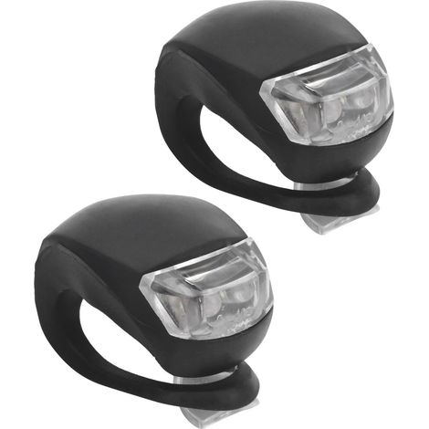 Lot de 2 feux vélo avant arrière LED économiques, lampe de signalisation silicone blanche, noir (1/5)