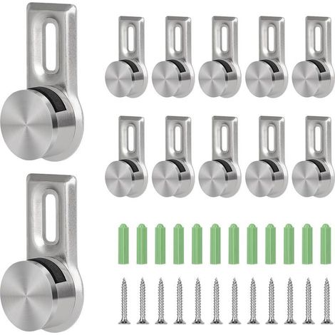 12 x Fixation Miroir Mural Accroche Miroir pour Plaques de 4 7 Mm d'épaisseur, Attache Miroir Lourd pour Tableaux en Verre Acrylique avec 12 Vis Inox et 12 Ancrages Muraux (1/5)