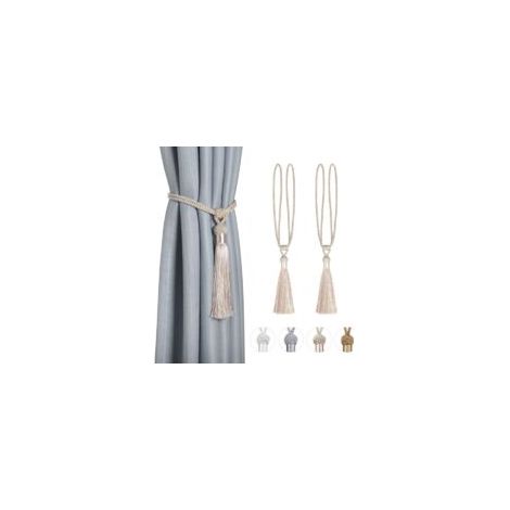 Lot de 2 embrasses en corde tressée polyester-coton avec pompon, accessoires décoratifs pour rideaux, beige - Crezuo (1/4)
