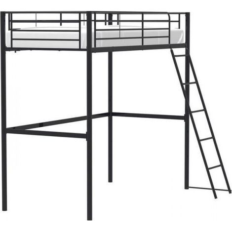 Lit mezzanine enfant ELIOT en métal noir 90x190cm avec sommier inclus (1/5)