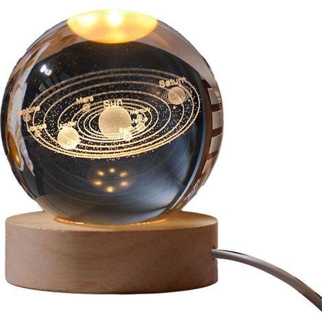 Boule De Cristal - Veilleuse 3D Système Solaire Gravée Au Laser - Décoration Chambre Bureau - 6 Cm - USB (1/5)