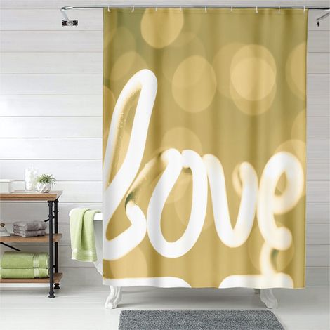 Rideau de douche motif cœurs doux décoration, tissu imperméable, 90x180 cm (1/5)