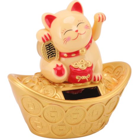 Ornement chat porte-bonheur à énergie solaire, symbole de richesse et de bienvenue, statue de chat fortuné agitant la main, pour la décoration de la maison ou du tableau de bord de la voiture, MLY2302 (1/5)