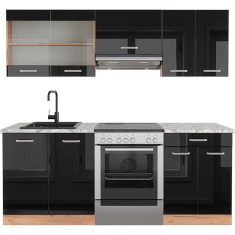 Cucina componibile R-Line, Rovere nero/oro lucido, 200 cm , PL Marmo, Vicco