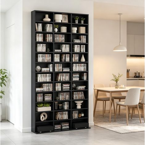 Mueble para CD/DVD, estantería de pie 102 x 23,5 x 195 cm de MDF negro HAVRYA (1/5)