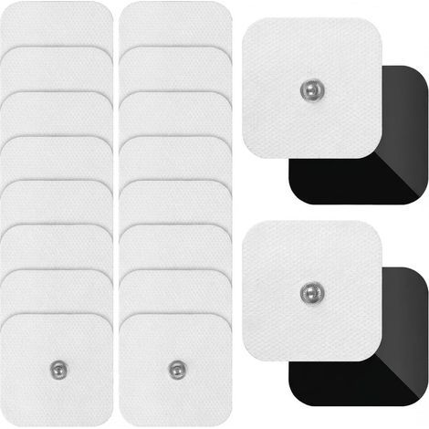 Électrodes 5x5 cm pour TENS EMS avec Bouton 3,5mm, Lot de 16 Patch Electrostimulation pour Beurer et Sanitas Appareils, Réutilisables et Auto-adhésifs (1/5)