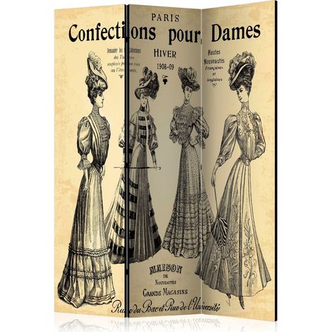 Paravent Élégance Vintage pour Dames - Déco Rétro Chic - Beige et Noir (1/5)