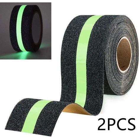 Lot de 2-Ruban adhésif antidérapant avec Film Lumineux Brille dans Le Noir, Bande de sécurité pour escaliers échelles sols glissants , 10 m x 5 cm (1/5)