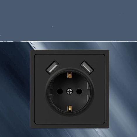 Prise encastrée avec 2 ports USB, prise de protection 5 V/2,1 A pour téléphone portable ou smartphone, anthracite, 4 000 W, 250 V, noire (1/4)