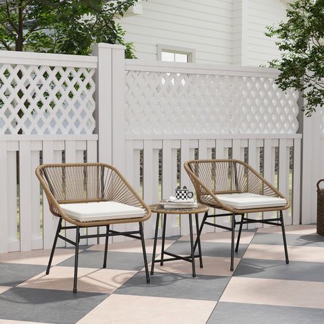 Ensemble de jardin 3 pièces en rattan PE et en acier avec 2 chaises avec coussins et table ronde, multicolore (1/5)