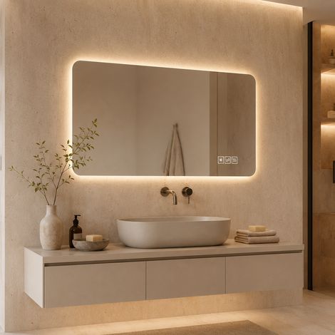 REDOM - Miroir de salle de bain LED - 60x120 cm - éclairage tricolore réglable - fonction antibuée - verre et métal - argenté (1/5)