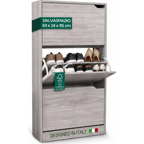 Scarpiera 3 Ante Ripiani Porta Scarpe Doppia Profondita Legno 63x24x115 Grigio (1/5)