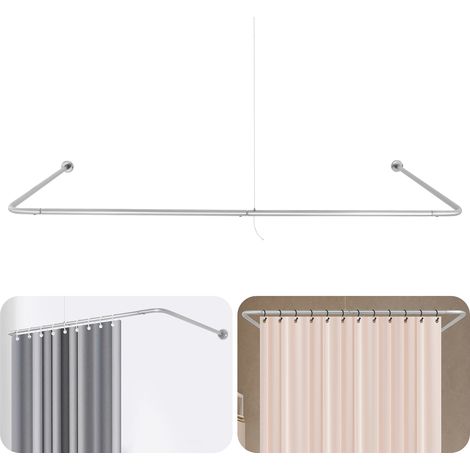 TTringle à rideau de douche en forme de U, barre de douche d'angle de rideau et support de plafond pour baignoire/salle de bain, montage par perçage requis [75x150-190x132 cm] (1/5)