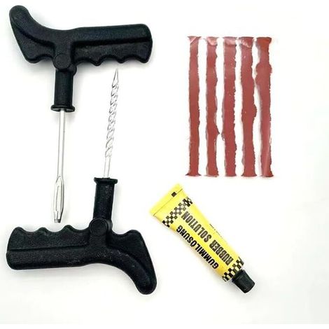 Kit de réparation rapide de pneu de voiture, bouchons de réparation de pneu à poignée en T, kit d'outils de réparation de pneu crevé, patch de réparation de pneu sans chambre à air 8 en 1 (1/5)