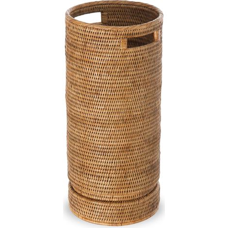 Porte-Parapluie Rond en rotin avec récupérateur d'eau, Marron Miel (1/5)