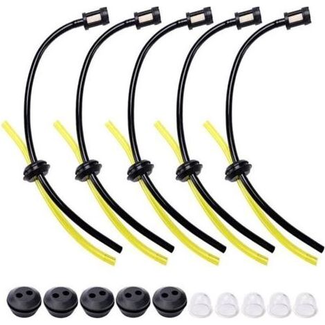5 Universelle Benzinfilter-Sets, Dichtungsrohr, Benzin-Schläuche für Rasenmäher mit Ansaugballon, für Rasentrimmer, Freischneider, Kettensäge, Heckenschere (1/4)