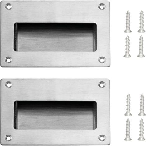 Lot de 2 poignées encastrées en acier inoxydable pour portes coulissantes  Poignées coquillage invisibles avec vis  Poignée rectangulaire pour portes intérieures, armoires murales, poignées (1/5)