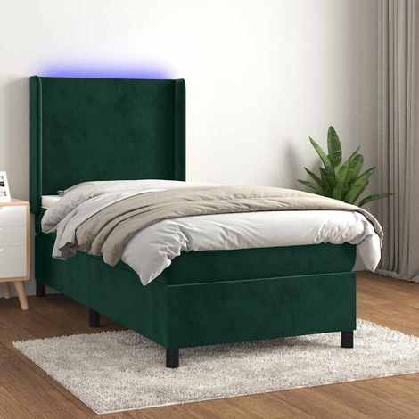 Cama box spring colchón y LED terciopelo verde oscuro 80x200 cm (1/5)