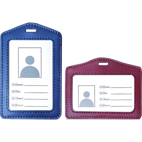 Lot de 2 porte-badges en cuir, porte-cartes d'identité verticaux/transversaux avec fenêtre pour carte d'identité, étui pour badge professionnel (1/5)
