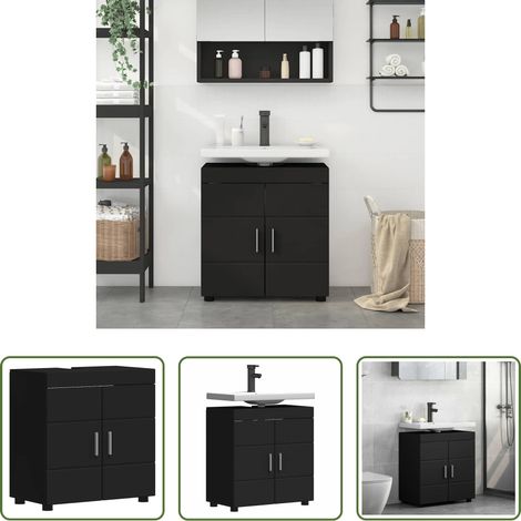 vidaXL Schrank Set - Badezimmerschrank-Set TULUM Schwarz 60 x 34 x 63 cm (1/5)