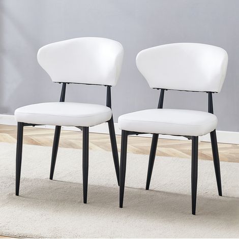 Set di 2 sedie da pranzo in PU e metallo con schienale ergonomico, bianco e nero (1/5)