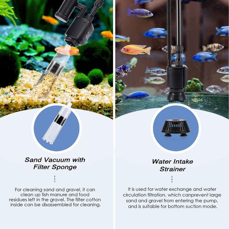Nettoyeur de Gravier Électrique pour Aquarium Aspirateur de Fond de Vase Changeur d'Eau Automatique avec Pompe Intégrée et Accessoires de Nettoyage