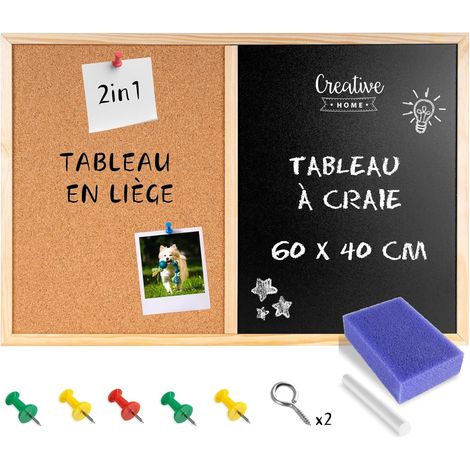 Tableau Panneau Affichage Liège + Tableau Noir Craie 60 x 40 cm (1/5)